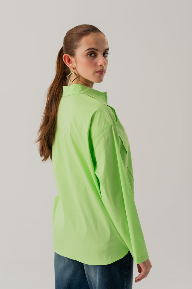 Neon Green Cotton Relaxed fit Button Down Shirt