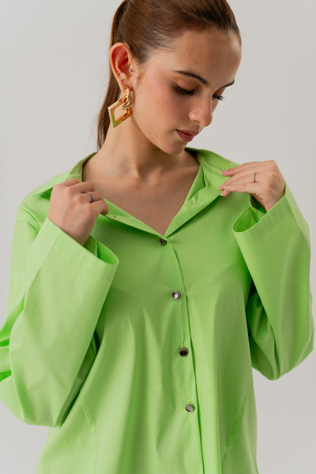 Neon Green Cotton Relaxed fit Button Down Shirt