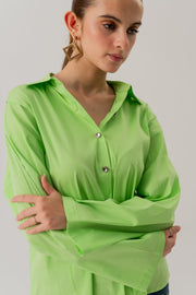 Neon Green Cotton Relaxed fit Button Down Shirt