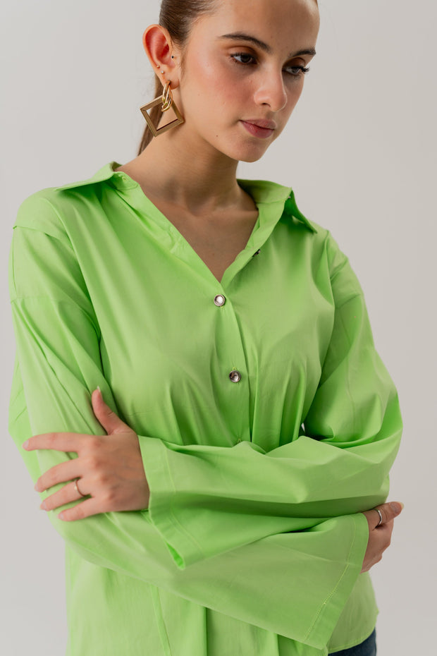 Neon Green Cotton Relaxed fit Button Down Shirt