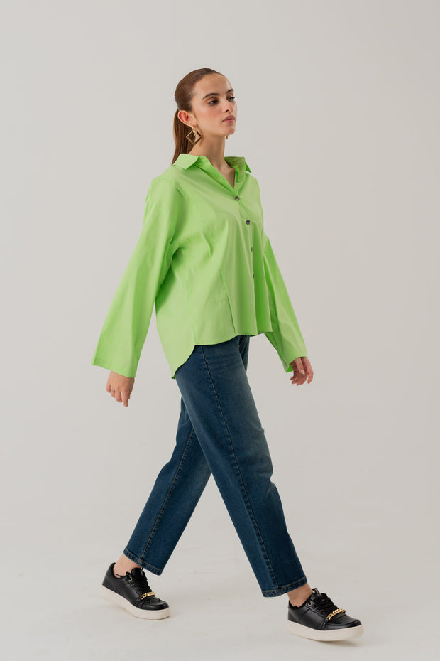 Neon Green Cotton Relaxed fit Button Down Shirt