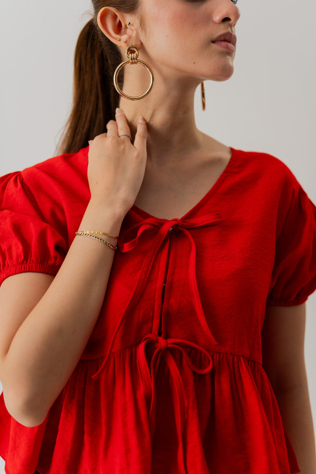 Red Crop top with Bow Tie Detail