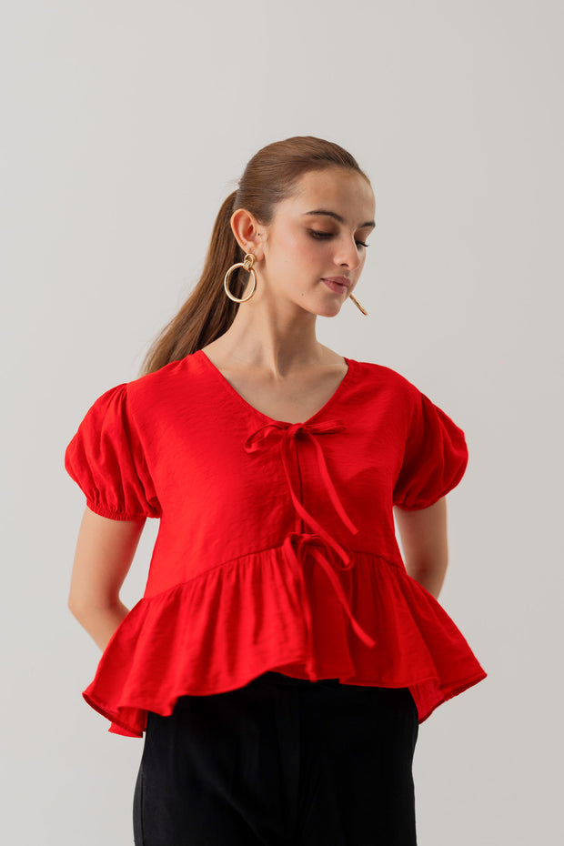 Red Crop top with Bow Tie Detail