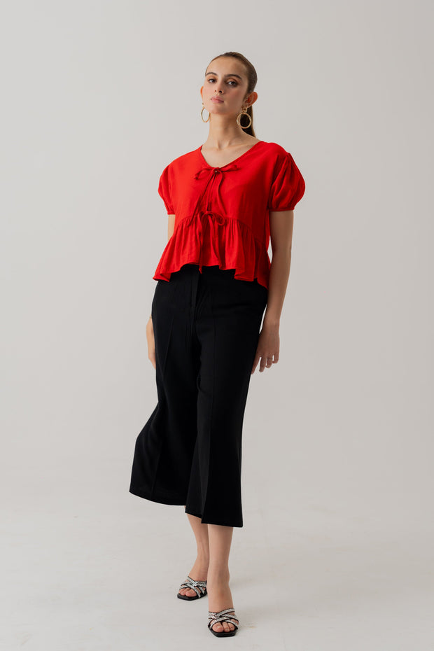 Red Crop top with Bow Tie Detail