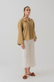 MUTED GREEN CHIFFON LOOSE FIT BLOUSE