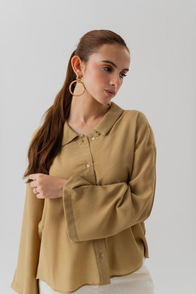 MUTED GREEN CHIFFON LOOSE FIT BLOUSE