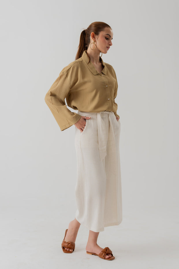 MUTED GREEN CHIFFON LOOSE FIT BLOUSE