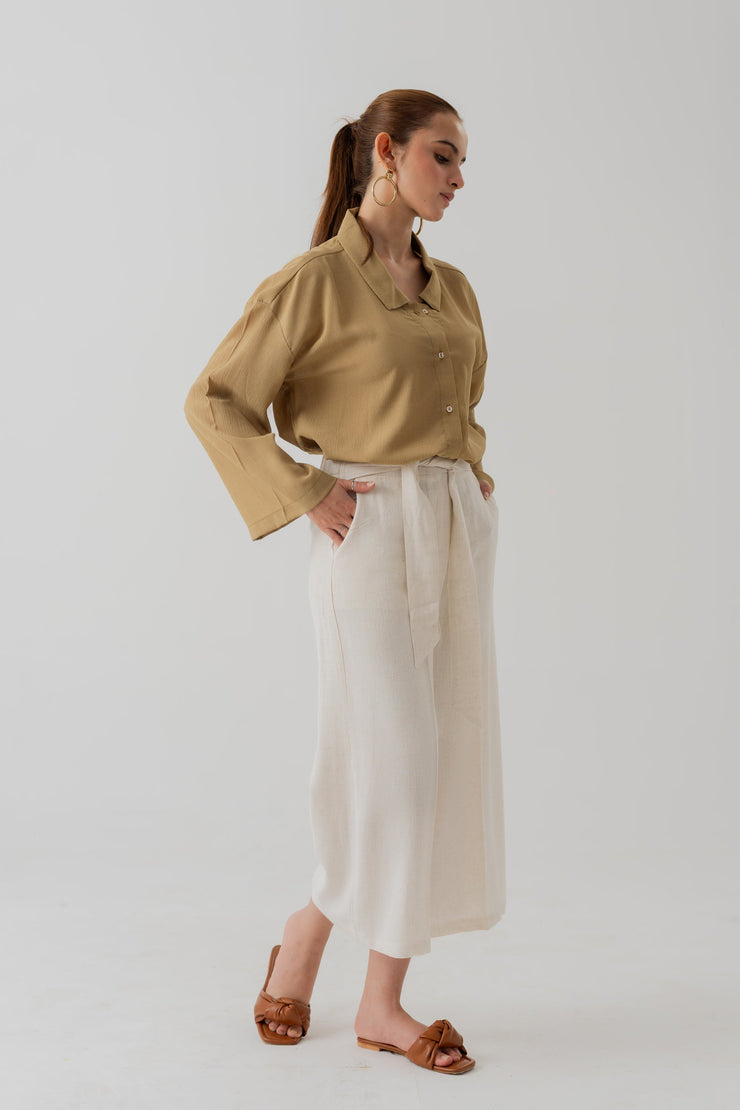 MUTED GREEN CHIFFON LOOSE FIT BLOUSE
