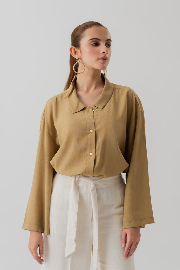 MUTED GREEN CHIFFON LOOSE FIT BLOUSE