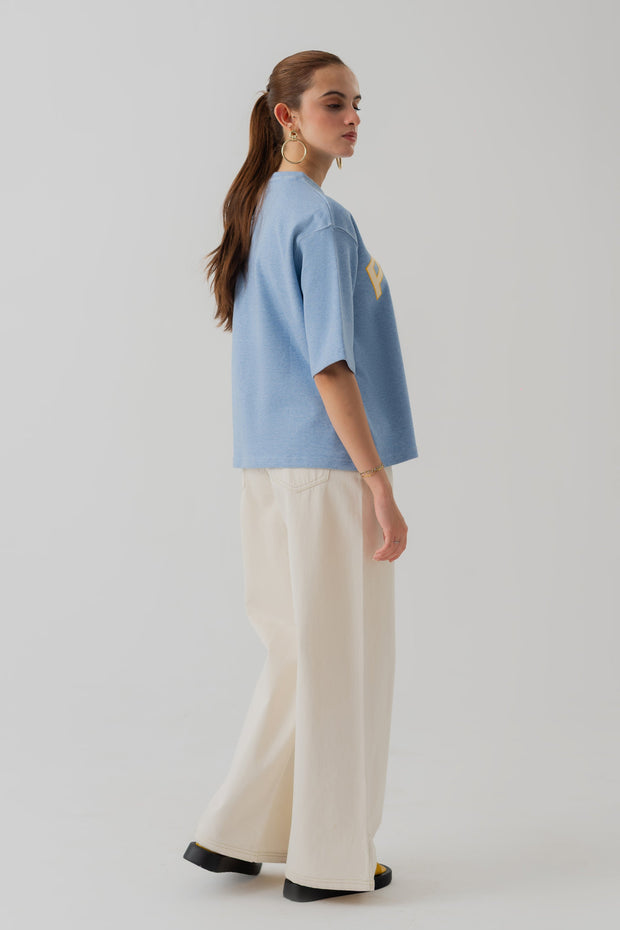 LIGHT BLUE INTERLOCK RELAXED FIT STATEMENT T-SHIRT
