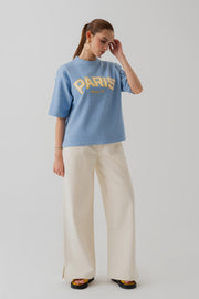 LIGHT BLUE INTERLOCK RELAXED FIT STATEMENT T-SHIRT