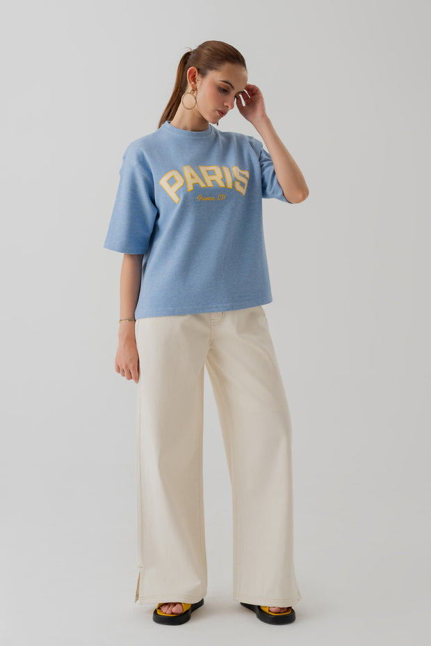 LIGHT BLUE INTERLOCK RELAXED FIT STATEMENT T-SHIRT