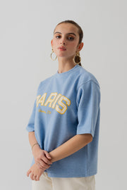 LIGHT BLUE INTERLOCK RELAXED FIT STATEMENT T-SHIRT
