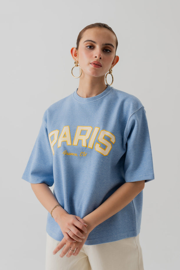 LIGHT BLUE INTERLOCK RELAXED FIT STATEMENT T-SHIRT