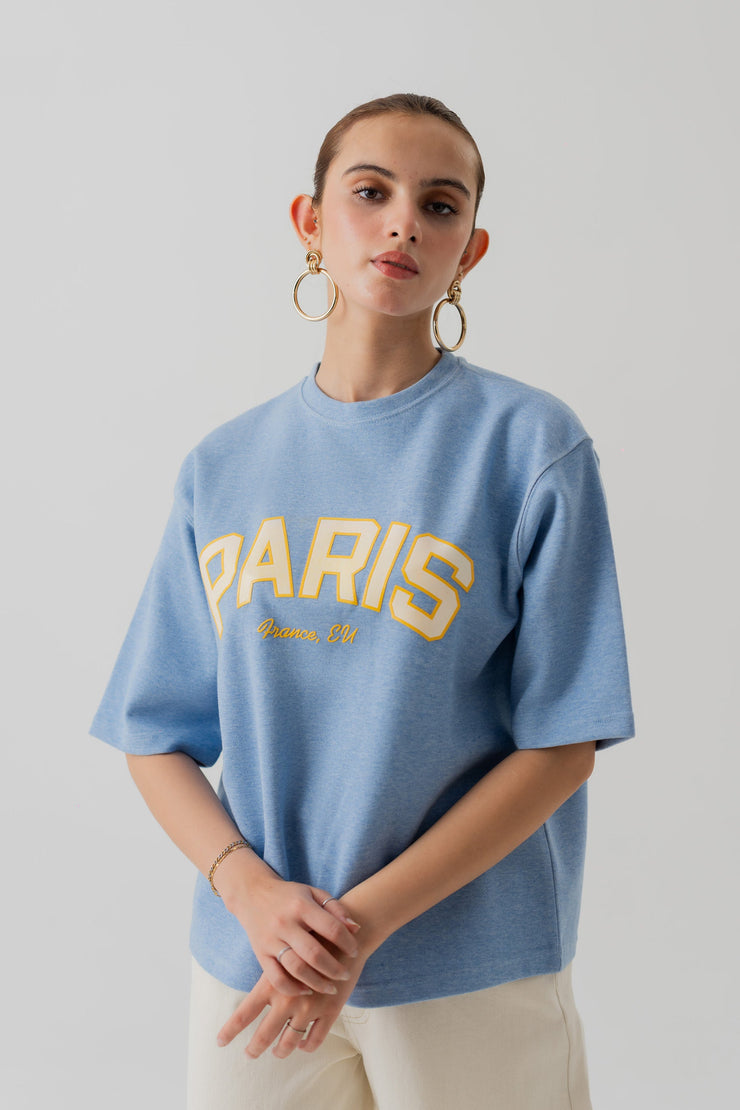 LIGHT BLUE INTERLOCK RELAXED FIT STATEMENT T-SHIRT