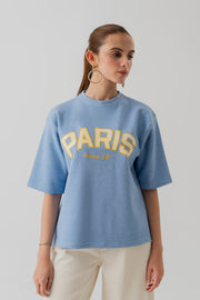 LIGHT BLUE INTERLOCK RELAXED FIT STATEMENT T-SHIRT