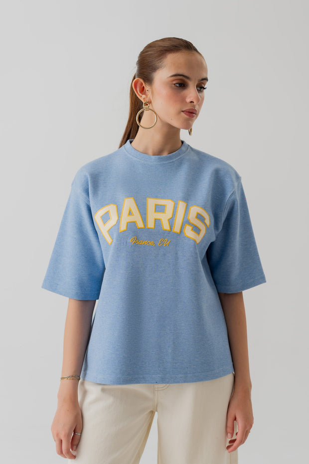 LIGHT BLUE INTERLOCK RELAXED FIT STATEMENT T-SHIRT