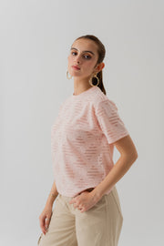 LIGHT PINK TEXTURED CROPPED REGULAR FIT T-SHIRT