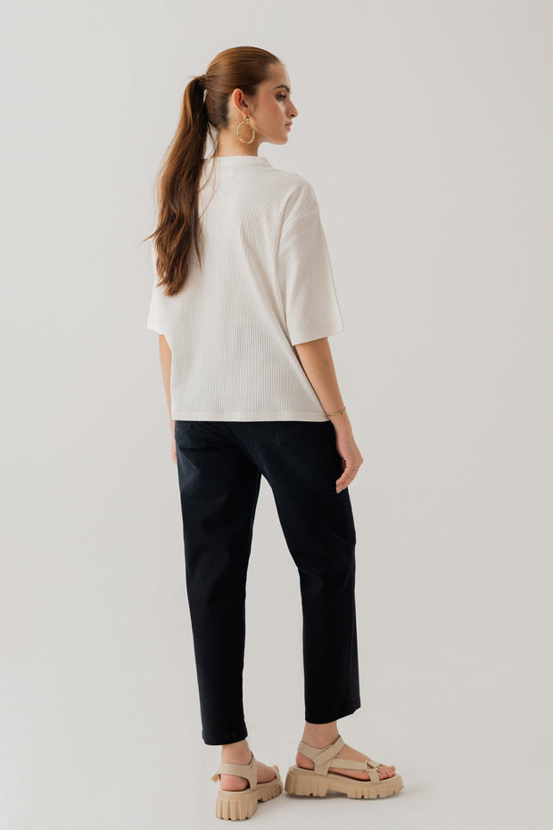 WHITE RIB RELAXED FIT T-SHIRT