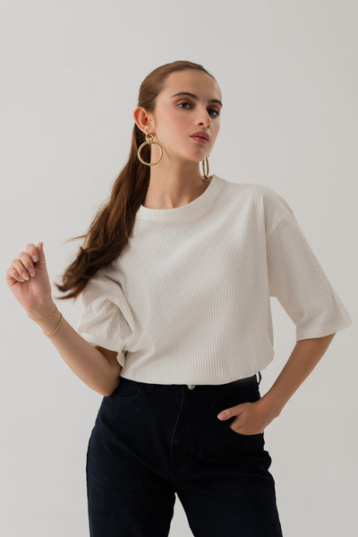 WHITE RIB RELAXED FIT T-SHIRT
