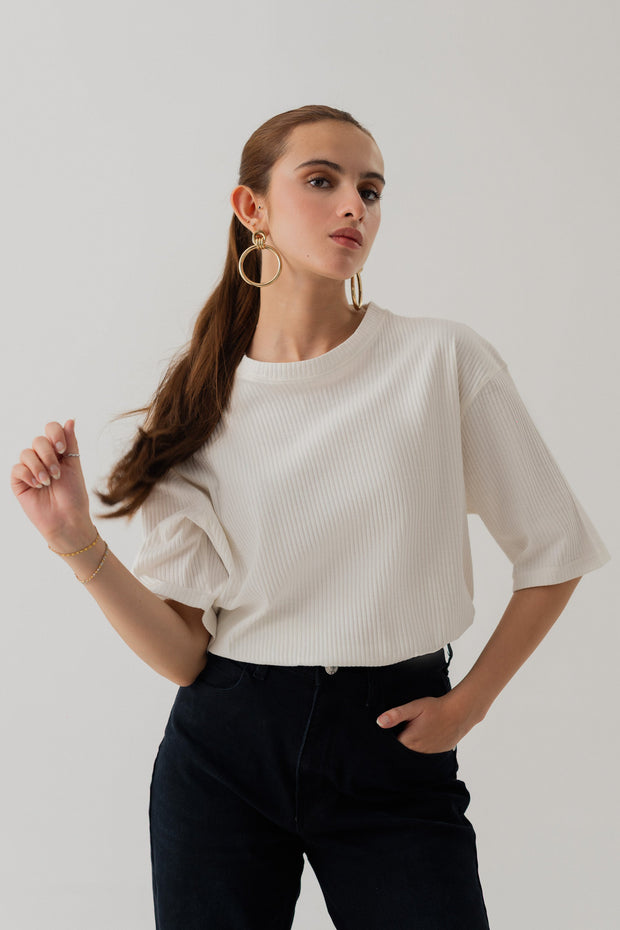 WHITE RIB RELAXED FIT T-SHIRT
