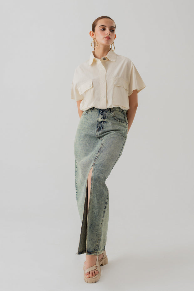 Beige Canvas Crop Top
