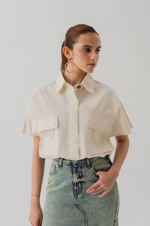 Beige Canvas Crop Top