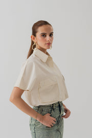 Beige Canvas Crop Top