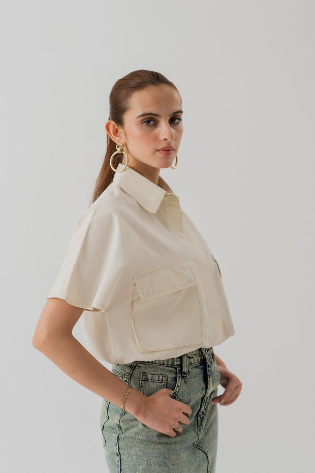 Beige Canvas Crop Top