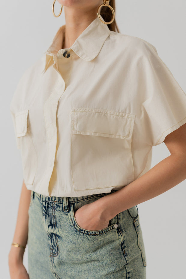 Beige Canvas Crop Top