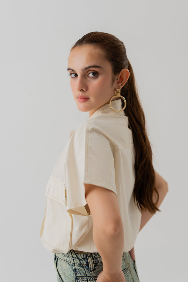 Beige Canvas Crop Top