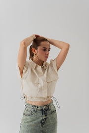 Beige Canvas Crop Top