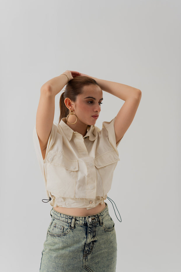 Beige Canvas Crop Top