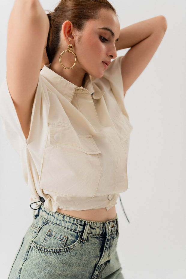 Beige Canvas Crop Top