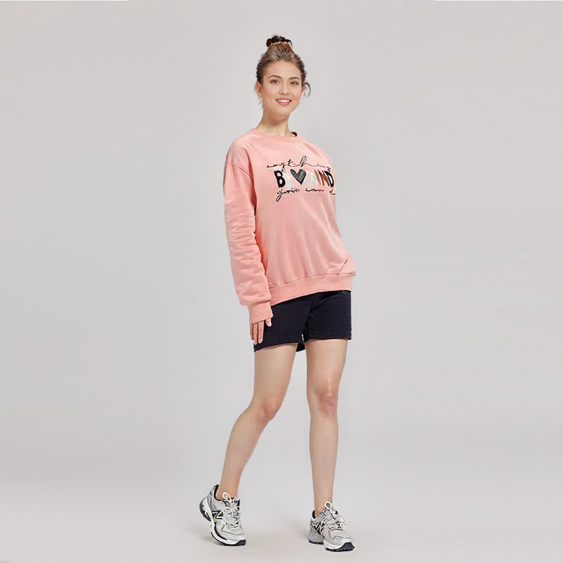 Marjaan Round Neck Printed Fleece Sweatshirt GRWPR2 - Pink