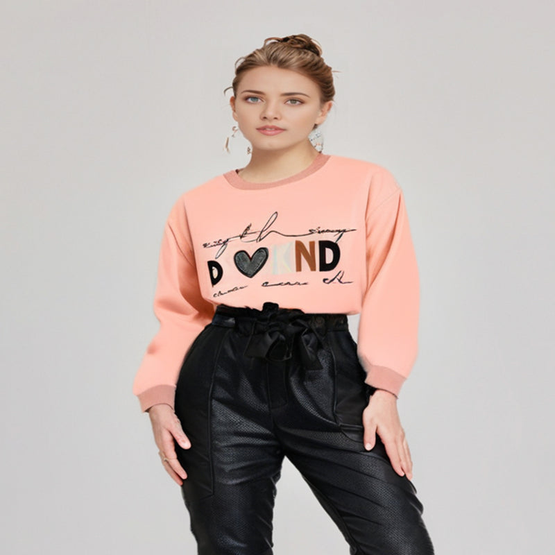 Marjaan Round Neck Printed Fleece Sweatshirt GRWPR2 - Pink