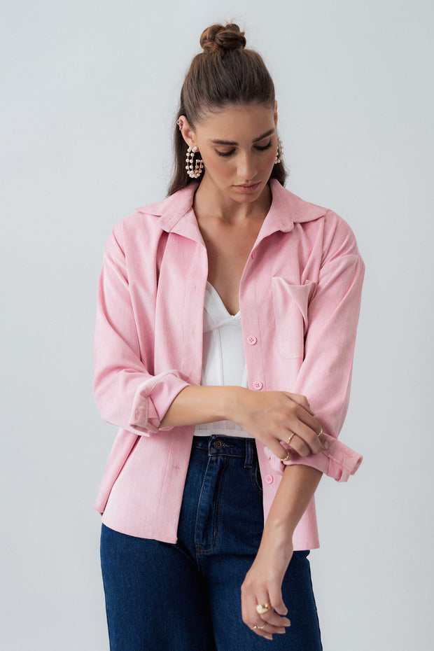Pink Oversized Corduroy Shirt