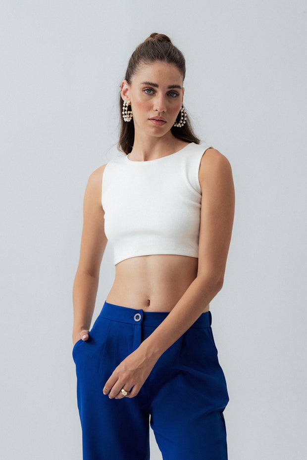 OFF White Ribbed Cropped Top