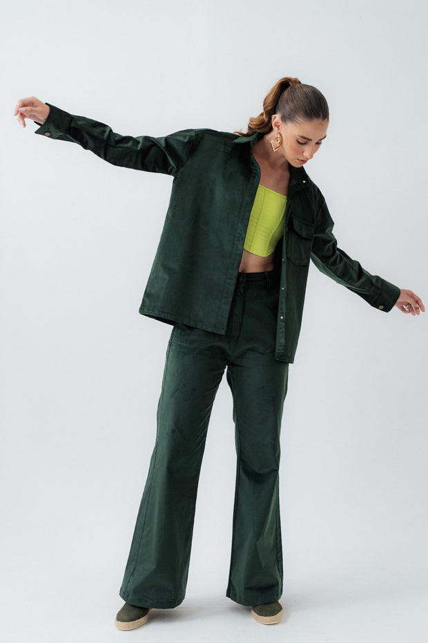 Green Oversized Fit Corduroy Shirt