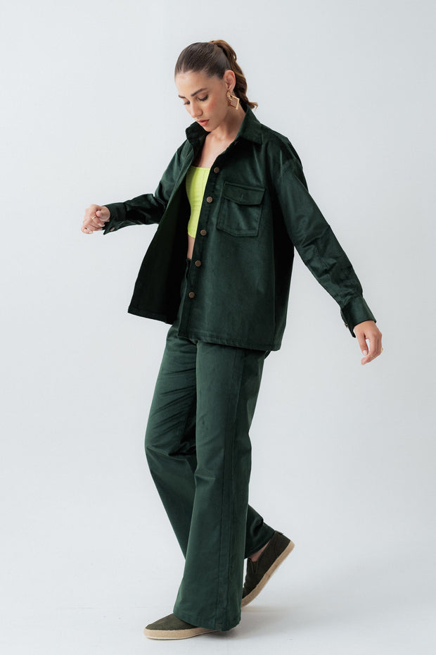 Green Oversized Fit Corduroy Shirt
